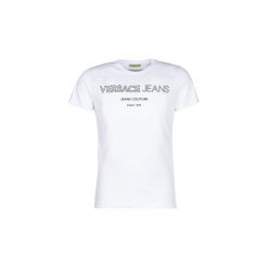 T-shirty z krótkim rękawem Versace Jeans SOLINO. Białe t-shirty męskie Versace Jeans, xxl, bez wzorów, z jeansu, bez kołnierzyka, krótkie. Za 299,30 zł.