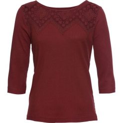 Shirt w prążek z koronką bonprix czerwony kasztanowy. Czerwone koszulki damskie bonprix, w koronkowe wzory, z koronki, bez kołnierzyka. Za 59,99 zł.
