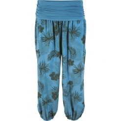 Spodnie 7/8 z elastycznym paskiem Loose Fit bonprix niebieski dżins z nadrukiem. Niebieskie spodnie damskie bonprix, z nadrukiem. Za 69,99 zł.