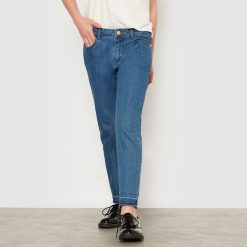 Dżinsy slim rozdarte 10-16 lat. Szare jeansy dziewczęce marki La Redoute Collections, w paski, z bawełny. Za 63,84 zł.