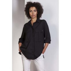 Czarna Koszula Oversize z Kieszeniami. Czarne koszule damskie Molly.pl, na co dzień, s, bez wzorów, z jeansu, eleganckie, bez kołnierzyka, z długim rękawem. Za 118,90 zł.