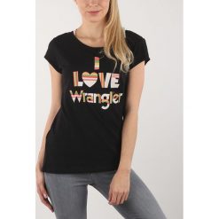 Wrangler I Love Koszulka Czarny. Czarne bluzki damskie Wrangler, m, z nadrukiem, z bawełny, bez kołnierzyka, z krótkim rękawem. Za 163,95 zł.