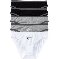 Figi (5 par) bonprix jasnoszary melanż + czarny + biały z nadrukiem. Szare majtki damskie bonprix, z nadrukiem. Za 37,45 zł.