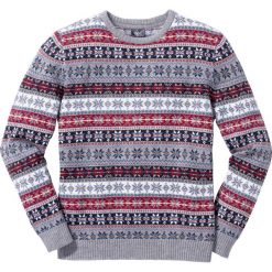 Sweter norweski z okrągłym dekoltem Regular Fit bonprix szary wzorzysty. Szare swetry klasyczne męskie marki bonprix, s, z okrągłym kołnierzem. Za 44,99 zł.