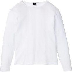 Shirt basic w prążek, długi rękaw bonprix biały. Białe koszulki męskie bonprix, s, bez wzorów, bez kołnierzyka, z długim rękawem, długie. Za 34,99 zł.