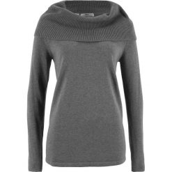 Sweter bawełniany z golfem, długi rękaw bonprix szary melanż. Szare długie swetry damskie bonprix, bez wzorów, z bawełny, z długim rękawem, bez kaptura. Za 32,99 zł.