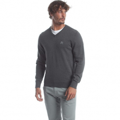 Sweter w kolorze szarym. Szare swetry klasyczne męskie Polo Club Men, m, z haftami, z bawełny. W wyprzedaży za 173,95 zł.