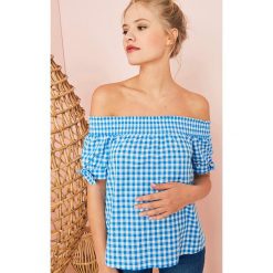 Tunika ciążowa w kolorze niebiesko-białym. Niebieskie tuniki damskie Vertbaudet Baby & Mom, w kratkę, bez kołnierzyka, bez rękawów. W wyprzedaży za 42,95 zł.