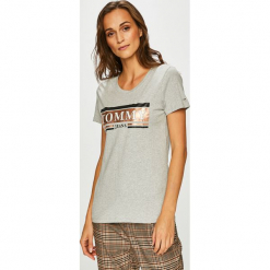 Tommy Jeans - Top. Szare topy damskie marki Tommy Jeans, l, z dzianiny, z podwyższonym stanem, dopasowane. Za 179,90 zł.