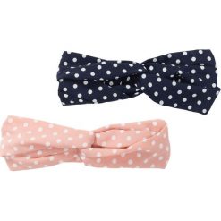 Opaski na głowę (2 części) bonprix ciemnoniebiesko-cielisto-biały w kropki. Niebieskie rękawiczki damskie bonprix, bez wzorów. Za 44,99 zł.