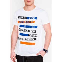 T-shirt męski z nadrukiem S1088 - biały. Białe t-shirty męskie Ombre Clothing, s, z nadrukiem, z bawełny, bez kołnierzyka. Za 13,99 zł.