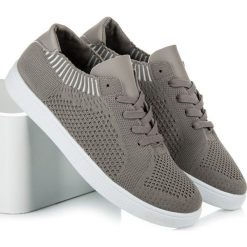 TEKSTYLNE TRAMPKI DAMSKIE - odcienie szarości i srebra. Szare trampki i tenisówki damskie marki Ideal Shoes, bez wzorów, bez zapięcia. Za 79,90 zł.