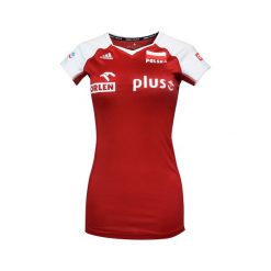 Koszulka adidas reprezentacji siatkarek (S98570-R). Czerwone t-shirty damskie marki Adidas, s, z nadrukiem, z poliesteru, bez kołnierzyka. Za 179,99 zł.