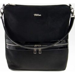 Torebka damska worek shopper MILTON ML11 czarna - Czarny. Czarne torby damskie na zakupy Milton, w paski, ze skóry ekologicznej, bez dodatków. Za 119,99 zł.