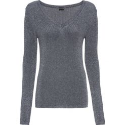 Sweter z metaliczną nitką bonprix ciemnoniebiesko-srebrny. Niebieskie swetry damskie bonprix, bez wzorów, eleganckie, bez rękawów, bez kaptura. Za 89,99 zł.