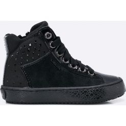 Geox - Trampki dziecięce. Czarne buty sportowe dziewczęce marki Geox, z materiału, na sznurówki. W wyprzedaży za 219,90 zł.