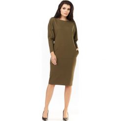 Sukienka A206 khaki. Brązowe sukienki damskie Awama, s, bez wzorów, bez kołnierzyka, z długim rękawem, długie, midi. Za 183,27 zł.