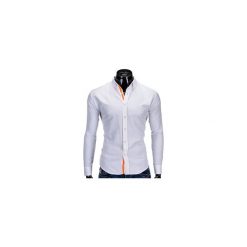 KOSZULA MĘSKA Z DŁUGIM RĘKAWEM K300 - BIAŁA. Białe koszule męskie na spinki Ombre Clothing, m, z bawełny, z kontrastowym kołnierzykiem, z długim rękawem. Za 39,00 zł.