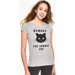 T-shirty damskie: T-shirt z kotem – Jasny szar