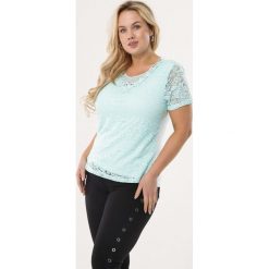 Miętowa Bluzka Hardened. Zielone bluzki damskie Born2be, xl, bez wzorów, z dzianiny, z okrągłym kołnierzem, z krótkim rękawem. Za 59,99 zł.