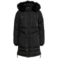 Płaszcz zimowy w kolorze czarnym. Czarne kurtki damskie ONLY, na zimę, s, z aplikacjami, ze skóry. W wyprzedaży za 249,95 zł.