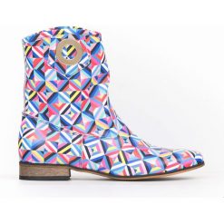 Wsuwane botki na niskim obcasie - skóra naturalna - model 270 - kolor kalejdoskop. Botki damskie Zapato, ze skóry, klasyczne, na niskim obcasie, bez zapięcia. Za 399,00 zł.