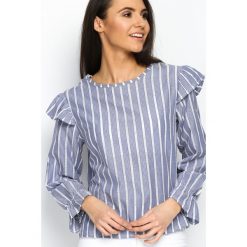 Granatowa Bluzka Lace Back. Niebieskie bluzki damskie Born2be, na co dzień, s, bez wzorów, z koronki, z falbankami, z długim rękawem. Za 69,99 zł.