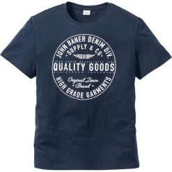 T-shirt bonprix ciemnoniebieski. Niebieskie t-shirty męskie bonprix, s, z nadrukiem, bez kołnierzyka. Za 34,99 zł.