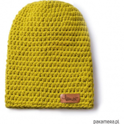 Czapka dziana KRAFF MUSTARD handmade. Żółte czapki zimowe damskie marki Pakamera, z dzianiny. Za 109,00 zł.
