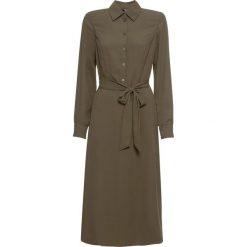 Sukienka szmizjerka bonprix khaki. Zielone sukienki damskie bonprix, bez wzorów, klasyczne, z koszulowym kołnierzykiem, bez rękawów, plisowane. Za 109,99 zł.