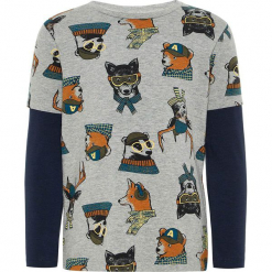 Koszulka "Samso" w kolorze szaro-granatowym. Niebieskie t-shirty chłopięce z długim rękawem Name it Mini & Kids, z bawełny. W wyprzedaży za 32,95 zł.