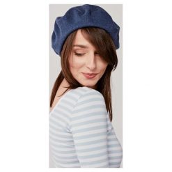 Beret wełniany modry niebieski. Niebieskie berety damskie Marie Zélie, w paski, z bawełny. Za 97,00 zł.