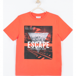 Koszulka. Pomarańczowe t-shirty chłopięce RUN THE CITY, z aplikacjami, z elastanu, z krótkim rękawem. Za 45,90 zł.