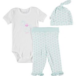 3-częściowy zestaw w kolorze zielono-białym. Zielone body niemowlęce Schiesser Girls, z nadrukiem, z bawełny, bez rękawów. W wyprzedaży za 55,95 zł.