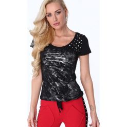 T-shirt z cyrkoniami czarny ZZ1069. Czerwone t-shirty damskie marki Fasardi, l. Za 47,20 zł.