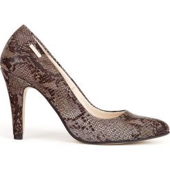 Wężowe szpilki - skóra naturalna - model 035 - kolor wąż. Zielone czółenka damskie Zapato, na imprezę, z nadrukiem, ze skóry, na wysokim obcasie, na obcasie. W wyprzedaży za 179,40 zł.