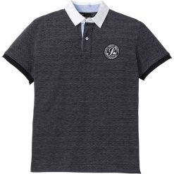 Shirt polo z kołnierzykiem z tkaniny bonprix czarno-biały melanż. Czarne koszulki męskie bonprix, s, z aplikacjami, z tkaniny, bez rękawów. Za 37,99 zł.