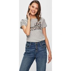 Love Moschino - T-shirt. Szare bluzki damskie Love Moschino, m, z nadrukiem, z bawełny, z okrągłym kołnierzem. W wyprzedaży za 269,90 zł.