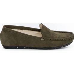 Mokasyny damskie - skóra naturalna - model 001 – kolor oliwka. Szare mokasyny damskie Zapato, z jeansu, klasyczne, na płaskiej podeszwie. Za 310,00 zł.