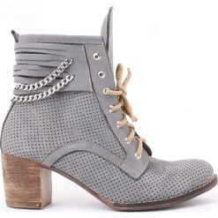 Botki - skóra naturalna - model 450 - kolor grafitowy. Szare botki damskie Zapato, na zimę, ze skóry, eleganckie, za kostkę, na wysokim obcasie, na obcasie, na sznurówki. W wyprzedaży za 339,00 zł.
