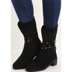 Czarne Botki Junior Shawl. Czarne botki damskie marki Born2be, na niskim obcasie, na płaskiej podeszwie, na sznurówki. Za 59,99 zł.
