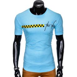 T-SHIRT MĘSKI Z NADRUKIEM S987 - BŁĘKITNY. Niebieskie t-shirty męskie z nadrukiem Ombre Clothing, m. Za 29,00 zł.