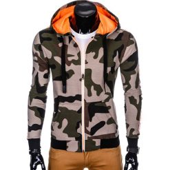 Bluza męska rozpinana z kapturem B797 - zielona/moro. Zielone bluzy męskie Ombre Clothing, s, moro, z bawełny, z kapturem, bez rękawów, z kapturem. Za 39,00 zł.