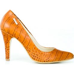 Szpilki z motywem krokodyla - skóra naturalna - model 035 - kolor brąz przypalany. Czarne czółenka damskie Zapato, na imprezę, bez wzorów, ze skóry, na wysokim obcasie, na obcasie. W wyprzedaży za 191,40 zł.