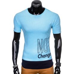 T-SHIRT MĘSKI Z NADRUKIEM S981 - BŁĘKITNY. Niebieskie t-shirty męskie marki Ombre Clothing, s, z nadrukiem. Za 29,00 zł.