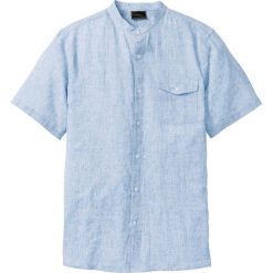Koszula z lnem, ze stójką, krótki rękaw bonprix jasnoniebieski melanż. Niebieskie koszule męskie bonprix, m, bez wzorów, ze stójką, z krótkim rękawem. Za 89,99 zł.