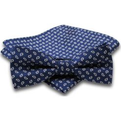 Granatowa Mucha w Biały Wzór Paisley - ALTIES -z Taką Samą Poszetką, Męska MUALTStania0056. Niebieskie muszki męskie Alties, w paski, eleganckie. W wyprzedaży za 29,00 zł.