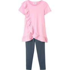 T-shirt + legginsy 7/8 (2 części) bonprix jasnoróżowy kryształowy - nocny niebieski. Różowe legginsy dziewczęce bonprix, bez wzorów. Za 54,99 zł.