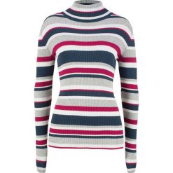 Sweter z golfem, w paski bonprix ciemnoniebieski w paski. Niebieskie swetry damskie bonprix, w paski, bez rękawów. Za 59,99 zł.
