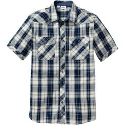 Koszula z krótkim rękawem Regular Fit bonprix naturalno-ciemnoniebieski w kratę. Brązowe koszule męskie bonprix, xl, bez wzorów, bez kołnierzyka, z krótkim rękawem. Za 59,99 zł.
